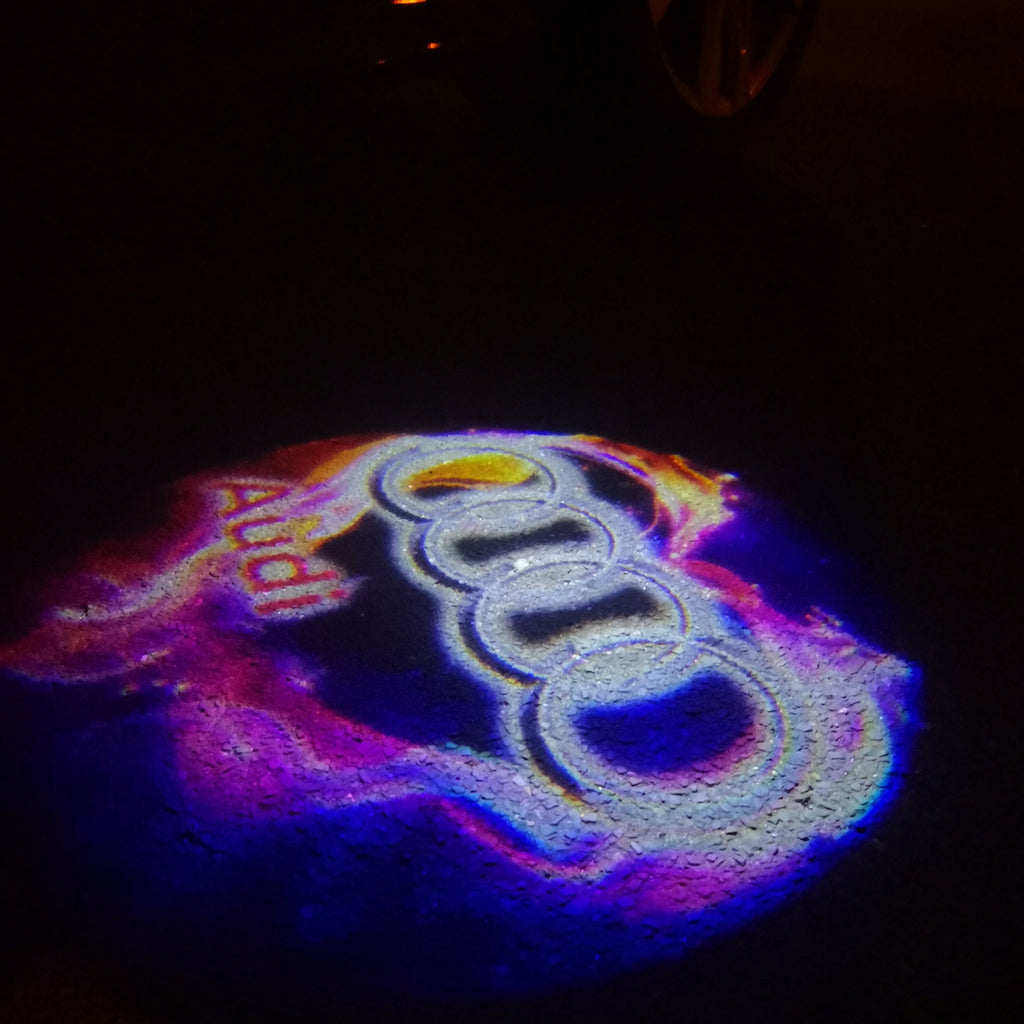 AUDI LOGO PROJECTOT LIGHTS Nr.20 (الكمية 1 = 2 Logo Films /2 أضواء الباب)